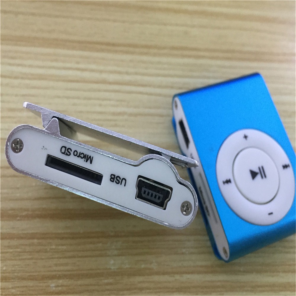 Máy Nghe Nhạc Mp3 Mini Bằng Kim Loại Có Kẹp Gắn Thẻ Nhớ Màu Tím