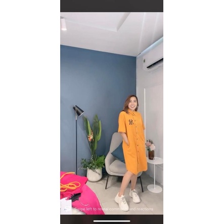 Pass váy sơ mi MLB new tag màu hồng