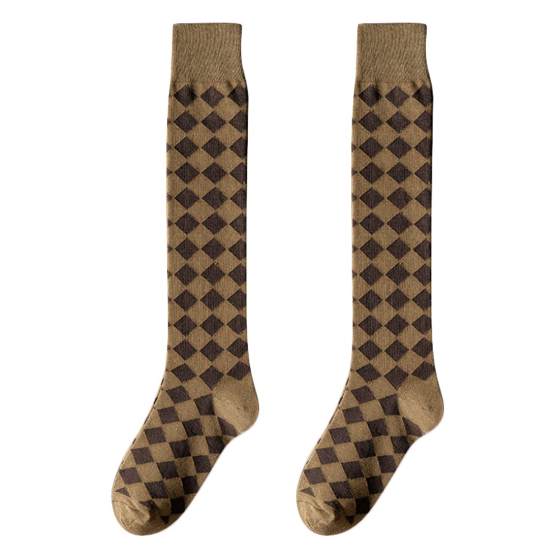 XIXI Vớ cotton cổ cao in họa tiết kim cương màu sắc tương phản thời trang mùa thu cho nữ