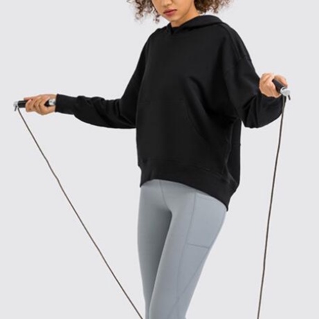 MOVING PEACH Women Sports Hoodie Solid color Loose Yoga Top BSW