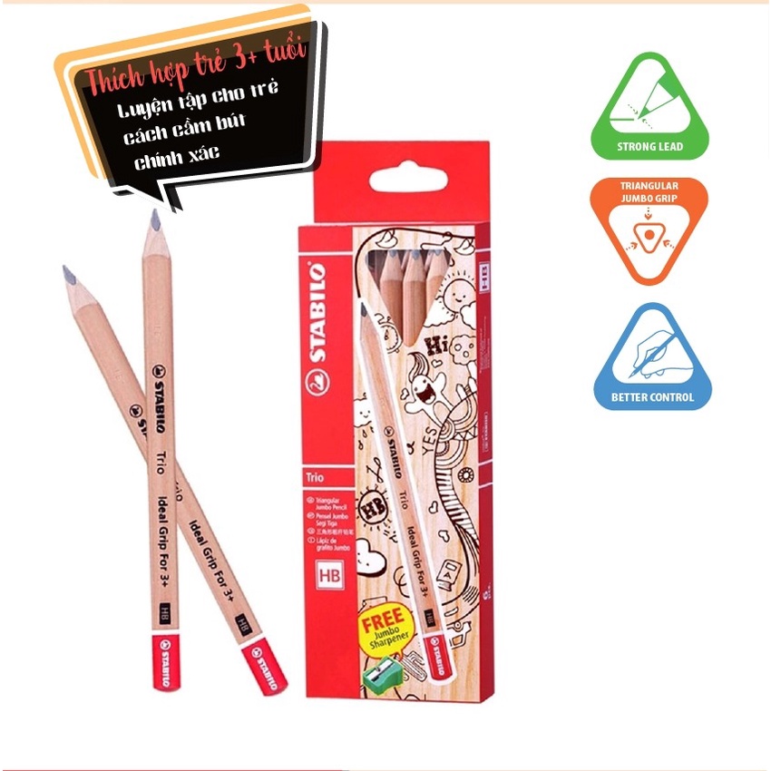 [Mã BMLT100 giảm đến 100K đơn 499K] Combo Bộ 36 bút chì gỗ STABILO Trio Ideal Grip For 3+ HB thân gỗ Jumbo PCJ362