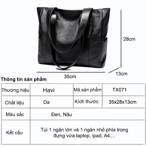 [Mã FATREND2810 giảm đến 30k tối đa 99k] Túi Xách Tote, Đeo Vai cỡ đại đựng laptop Du Lịch Thời Trang Cao Cấp Havi TX071