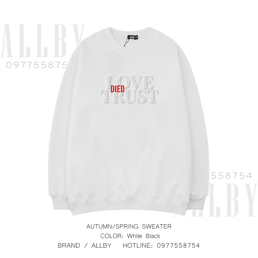 Áo Sweater nam nữ , áo hoodie nam nữ form rộng Unisex Love Trust chất nỉ da cá đen trắng SLT01 - Allby | BigBuy360 - bigbuy360.vn