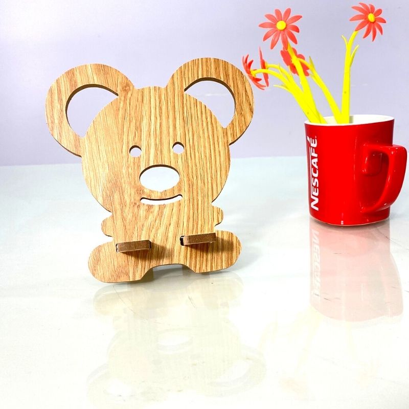 Kệ điện thoại giá đỡ máy tính bảng thông minh hình con chuột dễ thương bằng gỗ kích thước 16.5cm x 15.6cm