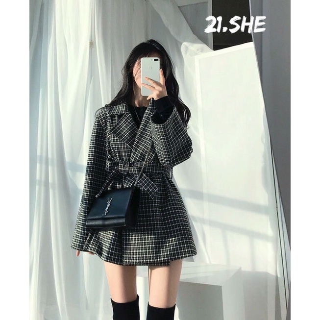 [Ảnh thật/hàng QC] Áo dạ kẻ ziczac 2 lớp kèm đai hot trend/ áo khoác dạ QC loại 1 | BigBuy360 - bigbuy360.vn