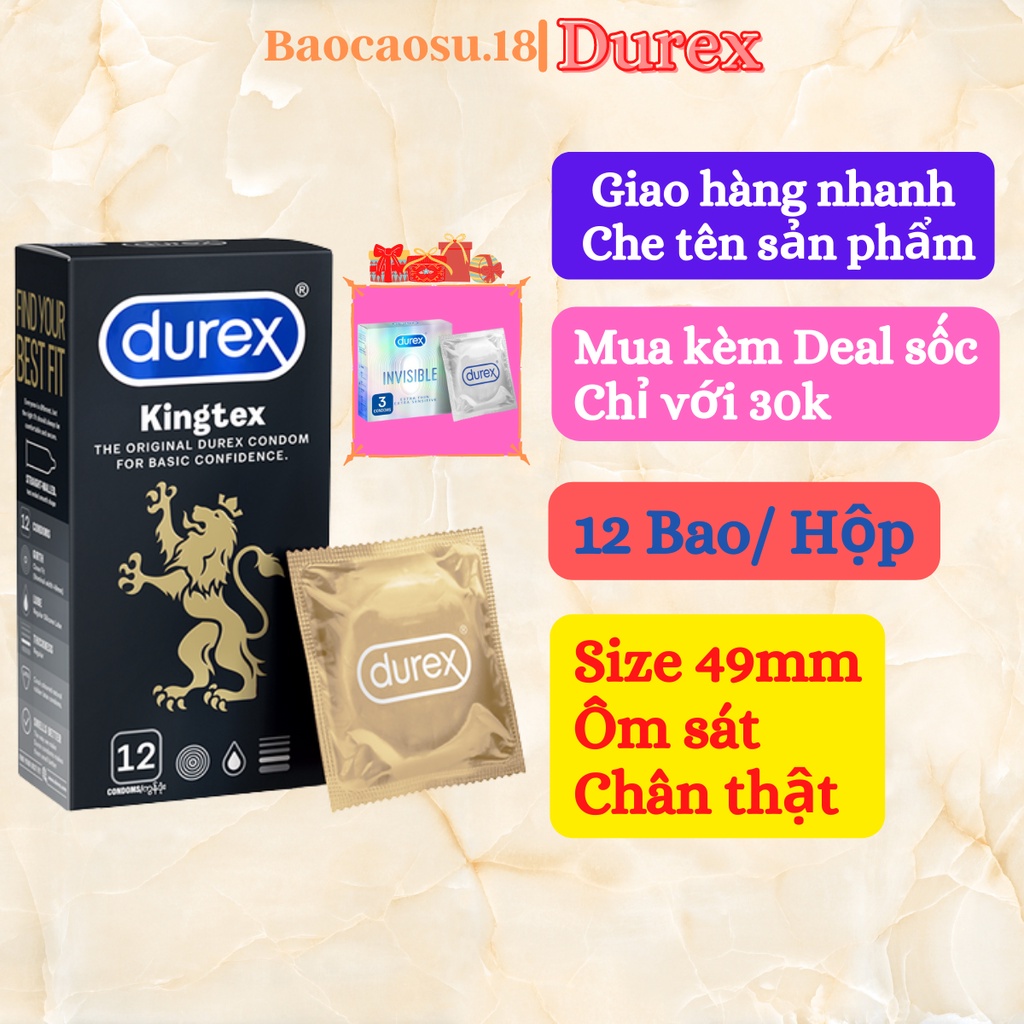 Bao cao su Durex Kingtex 12s, ôm sát, se khít và chân thật