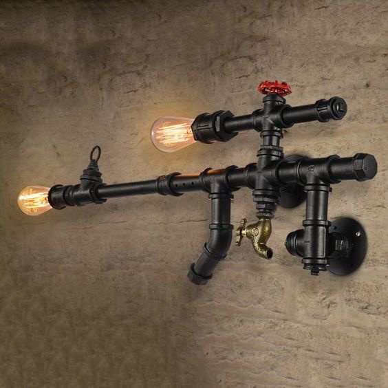 Sản phẩm đèn treo tường thiết kế phong cách Steampunk - Sử dụng ống sắt phi 21