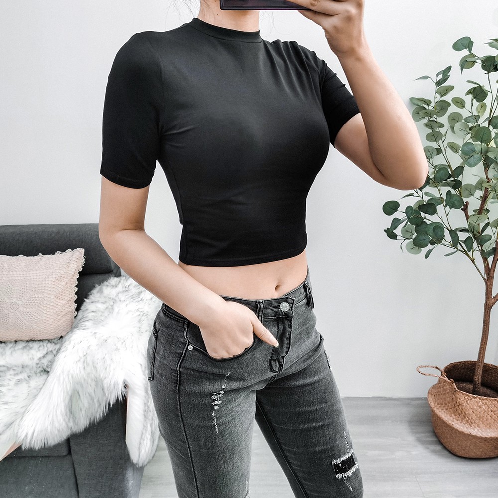 Áo croptop bằng cotton tay ngắn đơn giản thời trang dành cho nữ | BigBuy360 - bigbuy360.vn