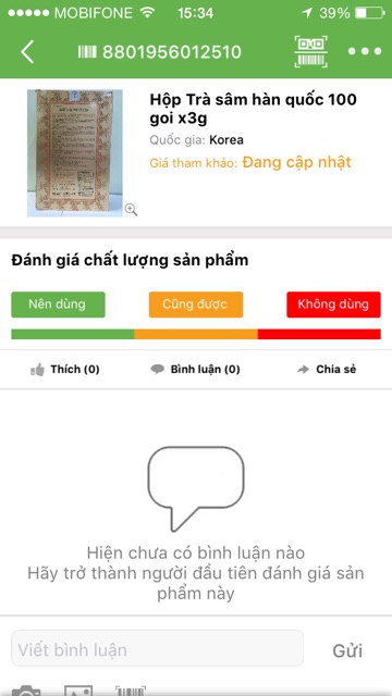 Ms06 hộp trà sâm Hàn quốc 100 gói x 3g