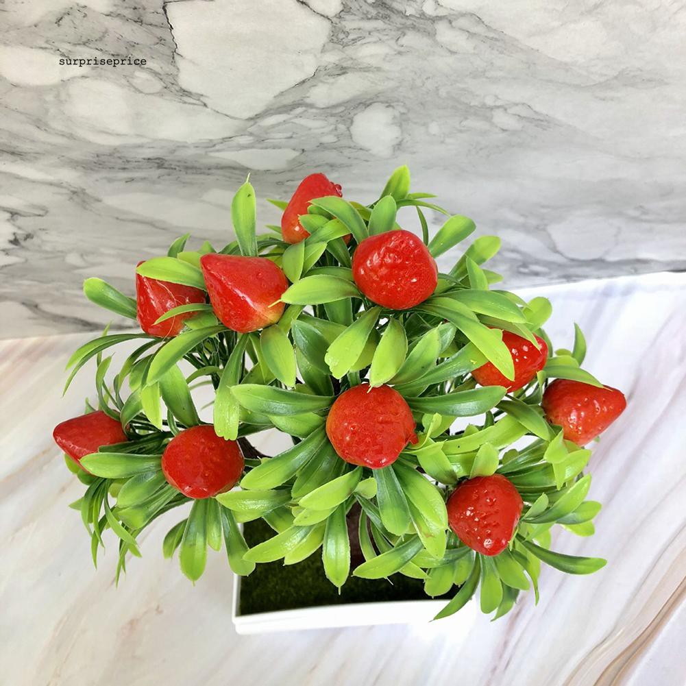 Bộ chậu cây dâu giả trang trí nội thất sân vườn