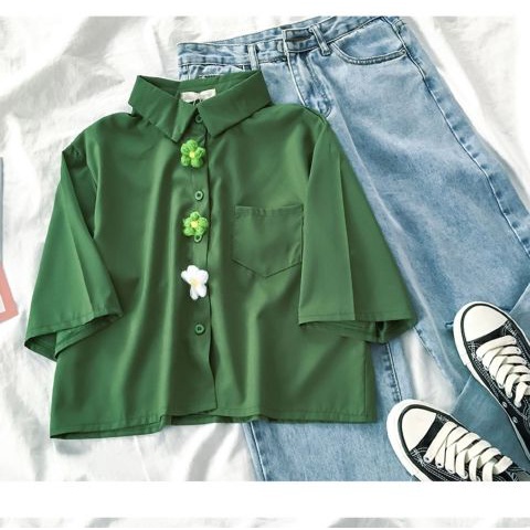 Hong Kong Style Short Sleeve Collar Shirt 2020 Women's Fashion