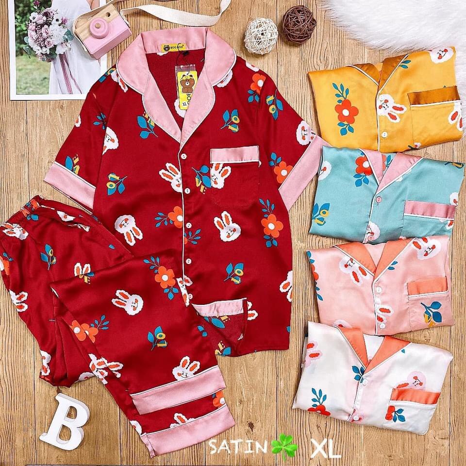 Đồ Bộ Pijama Satin Tay Ngắn Quần Dài Cao Cấp Bigsize XL Form 62-72KG