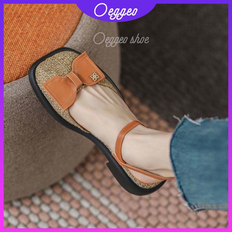 Oeggeo Xăng đan Thắt Nơ Thẳng Thời Trang Giản Dị Dành Cho Bạn Nữ