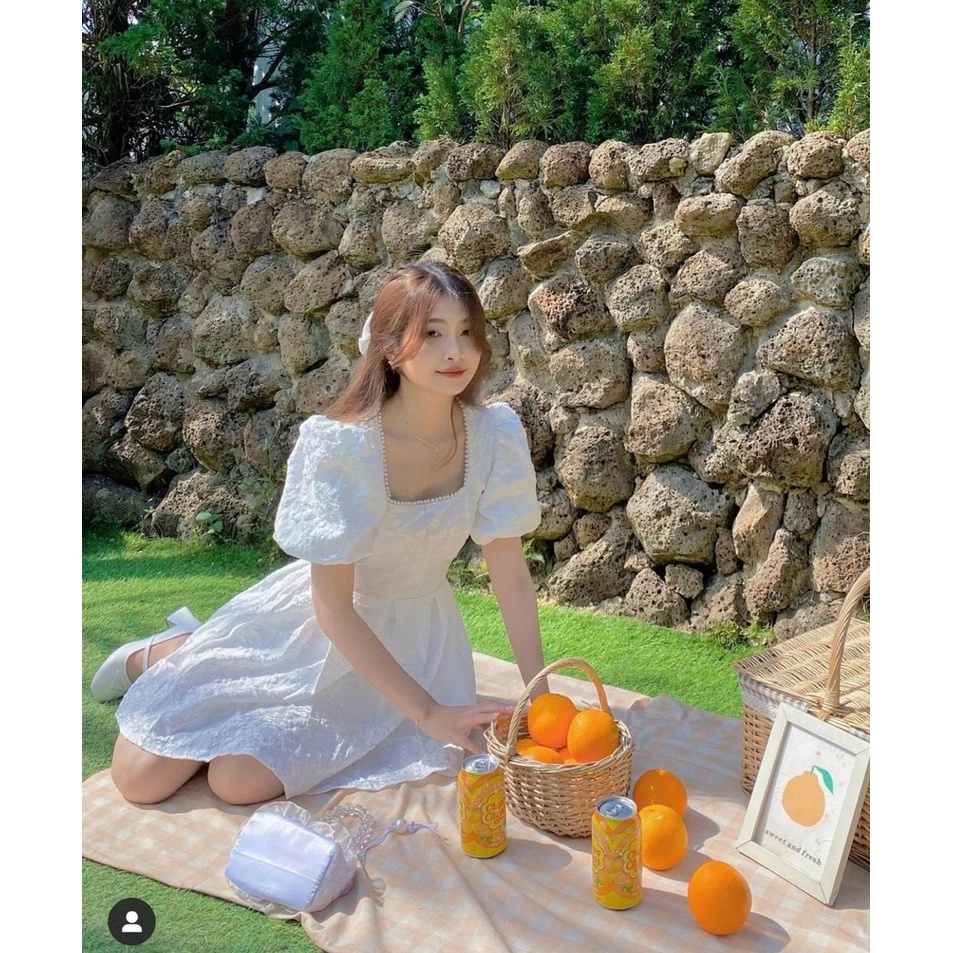 Đầm Xòe Cổ Vuông Dáng Ngắn Dự Tiệc Thiết Kế Sexy Khoét Eo Cực Xinh Màu Trắng | ROSE CLOTHING D0520