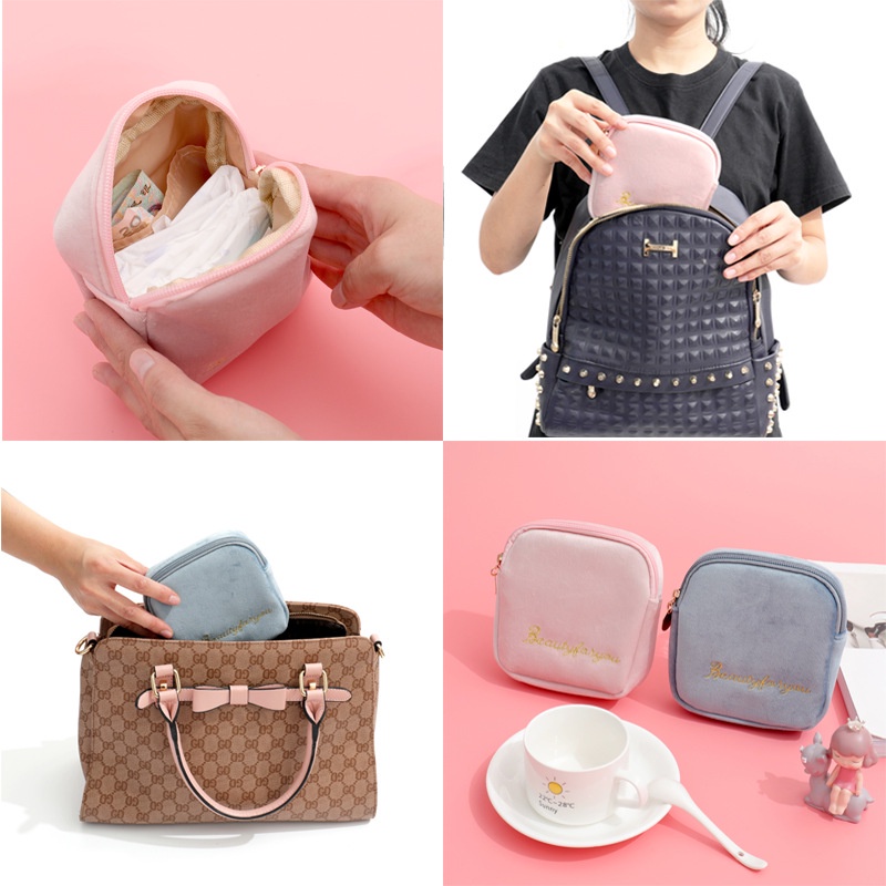 Túi Đựng Băng Vệ Sinh Bằng Vải Nhung Nhỏ Gọn