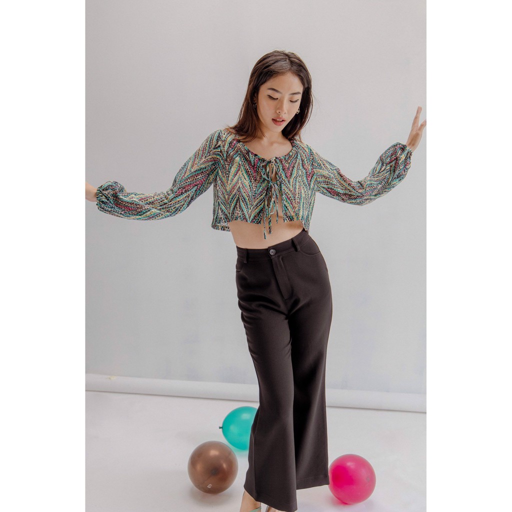 LIBÉ - Quần dài ống loe vải khaki màu đen