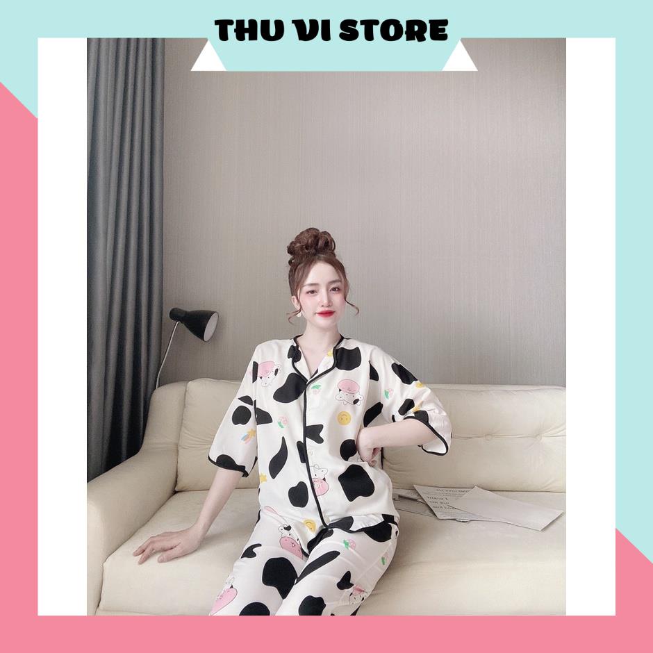 Bộ Ngủ MặC Nhà, Đồ Pijama Ngắn Tay Quần Dài Lượn Sóng Họa Tiết Bò Sữa Chất Lụa Mango Mềm Mịn, Form Dáng Rộng Rãi T | BigBuy360 - bigbuy360.vn