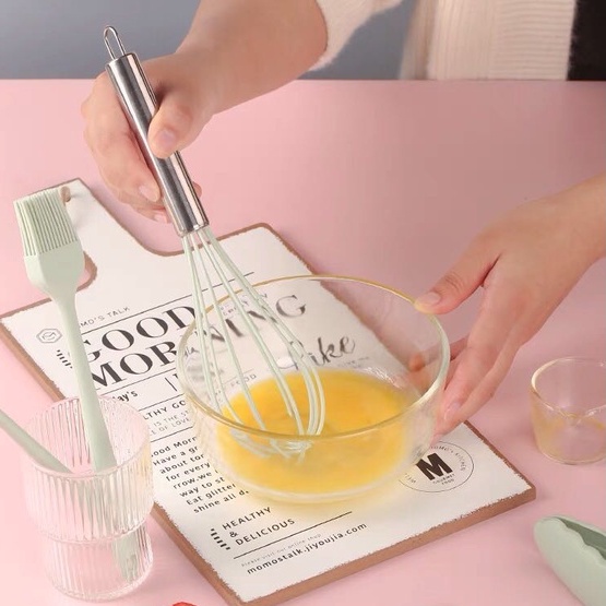 Dụng cụ nấu ăn, làm bánh nhà bếp màu xanh mint 5 món chịu nhiệt cao an toàn cho bé