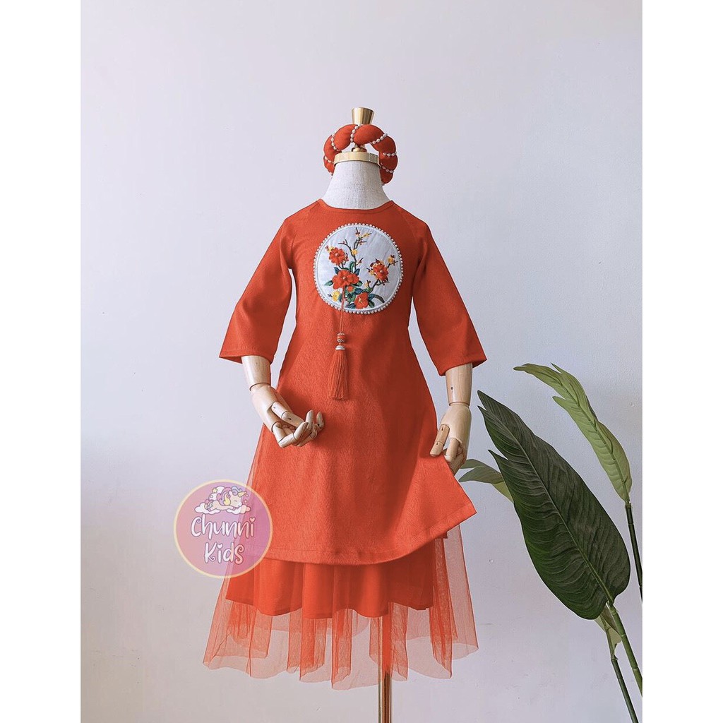 Áo dài lụa cách tân cho bé gái mặc đi đám cưới, mặc Tết cực xinh