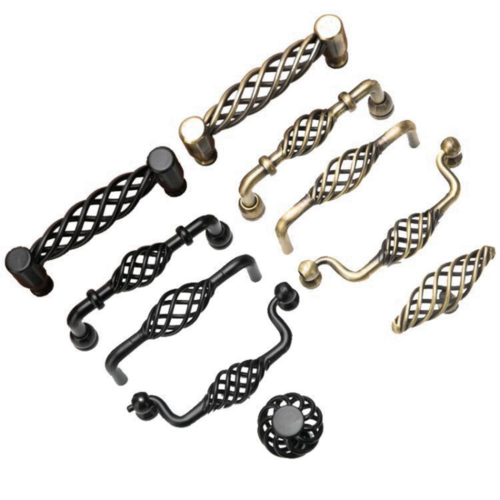 YIYU Tay nắm cửa bằng đồng thau hình lồng chim màu đen cổ điển kèm ốc vít tiện lợi