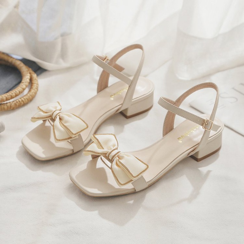 Giày Sandal Cao Gót Cài Khóa Đính Nơ Thời Trang Mùa Hè Phong Cách Hàn Quốc Dành Cho Nữ 2022