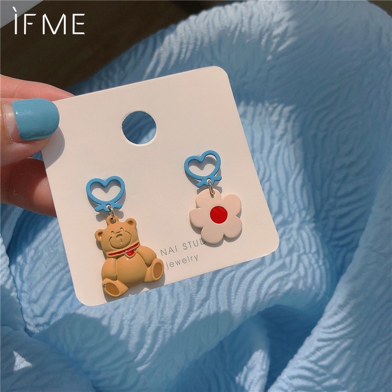 IF ME Khuyên tai hình gấu và hoa dễ thương ngọt ngào cho nữ