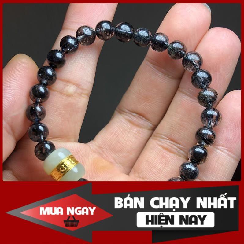 [VIP 5A - Trong, Dày Tóc] Chuỗi Vòng T.A Tóc Đen Phong Thủy Mạng THỦY và MỘC size 6mm Charm Lu Thống Bạch Ngọc