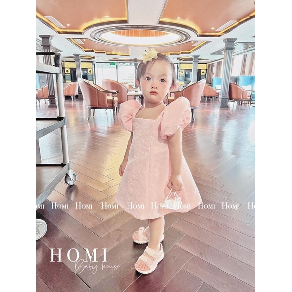Váy công chúa cho bé gái HOMI BABY HOUSE đầm công chúa gấm 7 mảnh màu trắng/hồng cho bé dự tiệc dạo phố