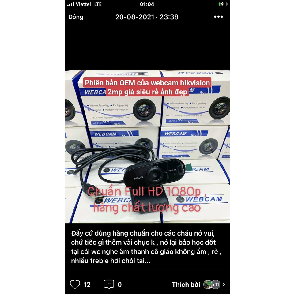 Webcam PC HD 1080HD  Có Mic Cho Livestream, Học Và Làm Việc Online Siêu Nét