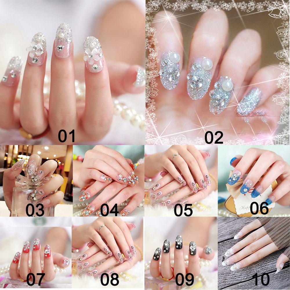 Móng Tay Giả Có Keo Dán Dùng Cho Cô Dâu Trong Tiệc Cưới|Móng Tay Giả Hình Hoa Đính Kim Cương Giả Tự Nhiên