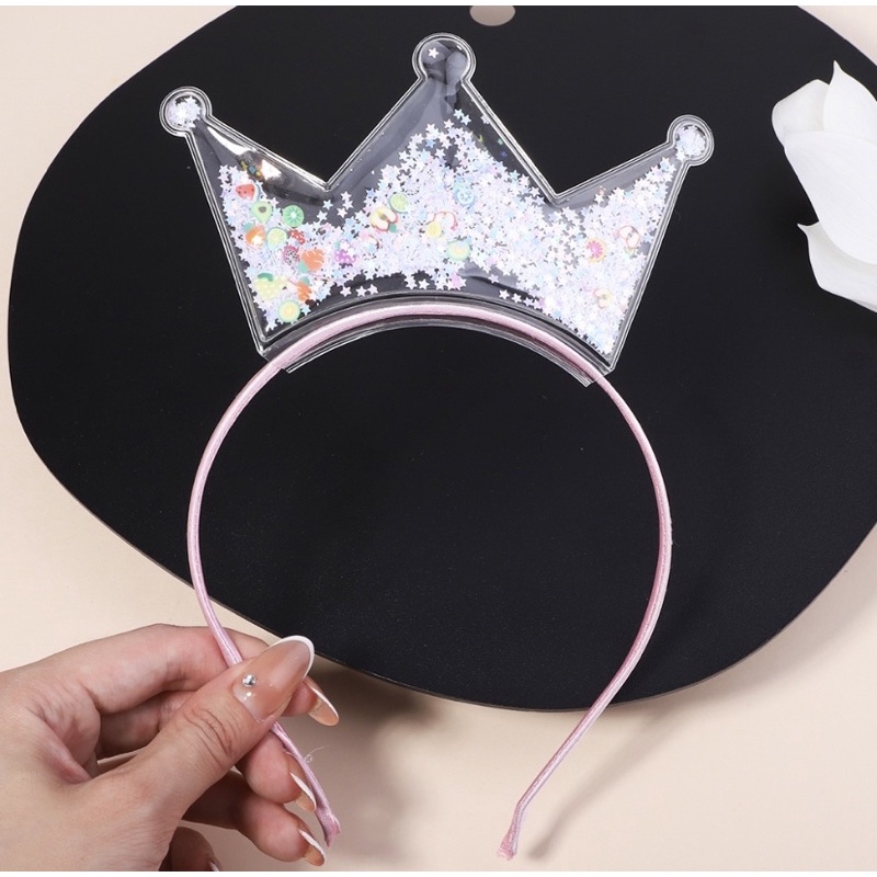 Băng đô cài tóc vương miện trong suốt ánh nhũ dễ thương cho bé gái