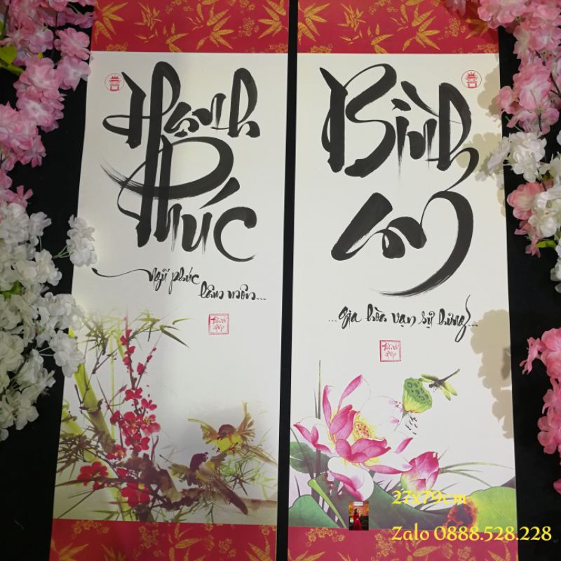 Combo 2 bức Bình An, Hạnh Phúc