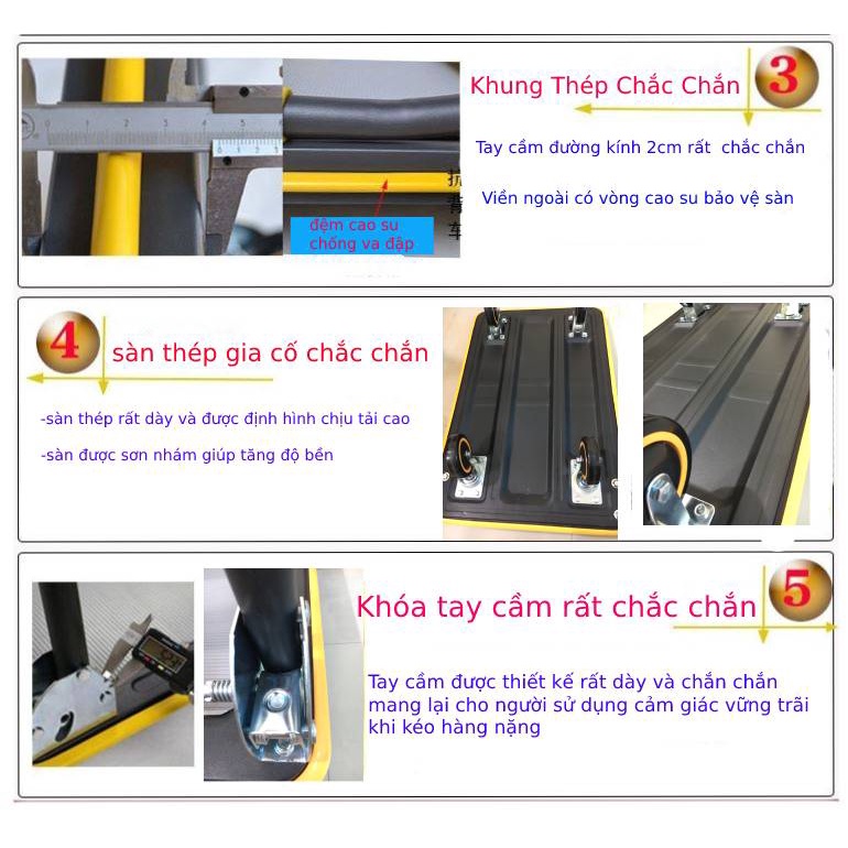 Xe Đẩy Hàng, Xe Kéo Hàng Sàn Thép Tải trọng 150kg chất lượng cao