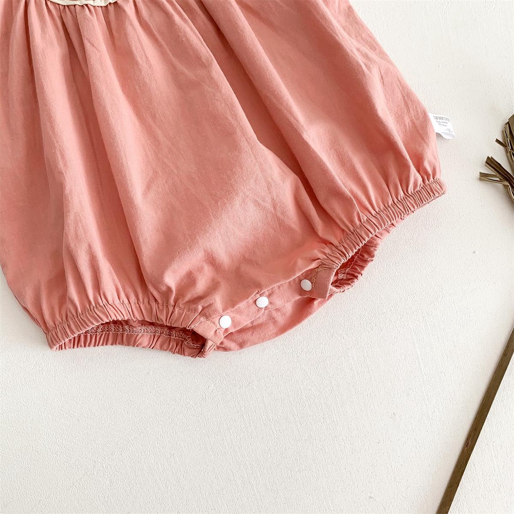 Bộ Áo Liền Quần Vải Cotton Tay Ngắn Màu Trơn Dễ Thương Cho Bé Sơ Sinh