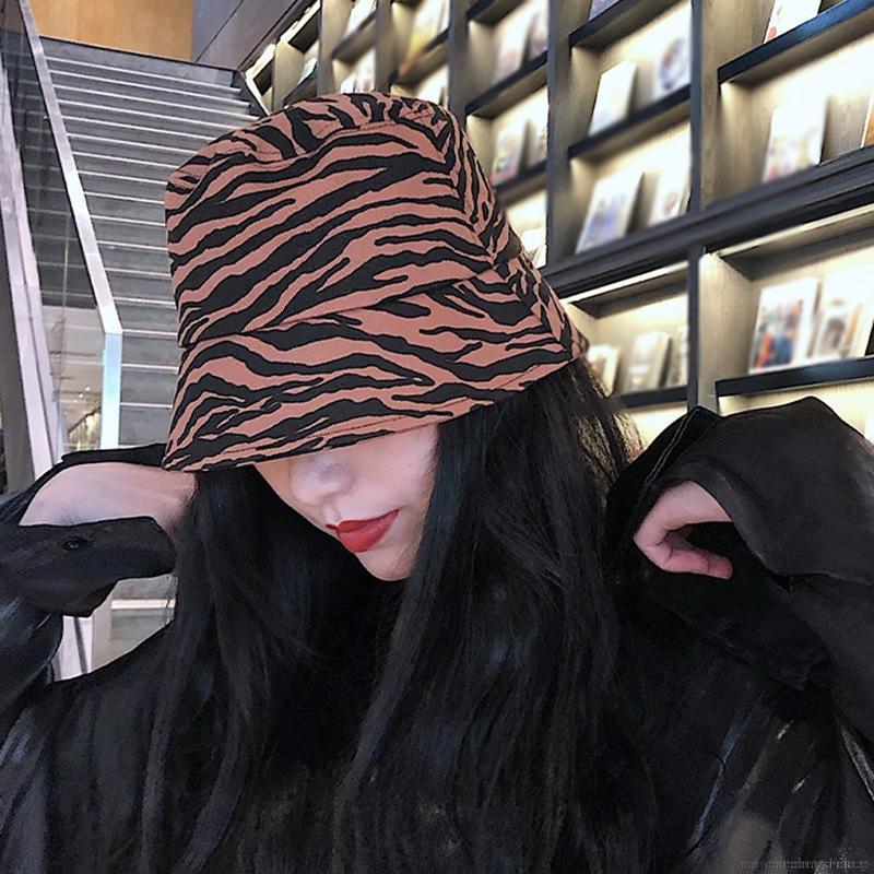 Female Retro Striped Zebra Sunscreen Bucket Hat Fisherman Hat