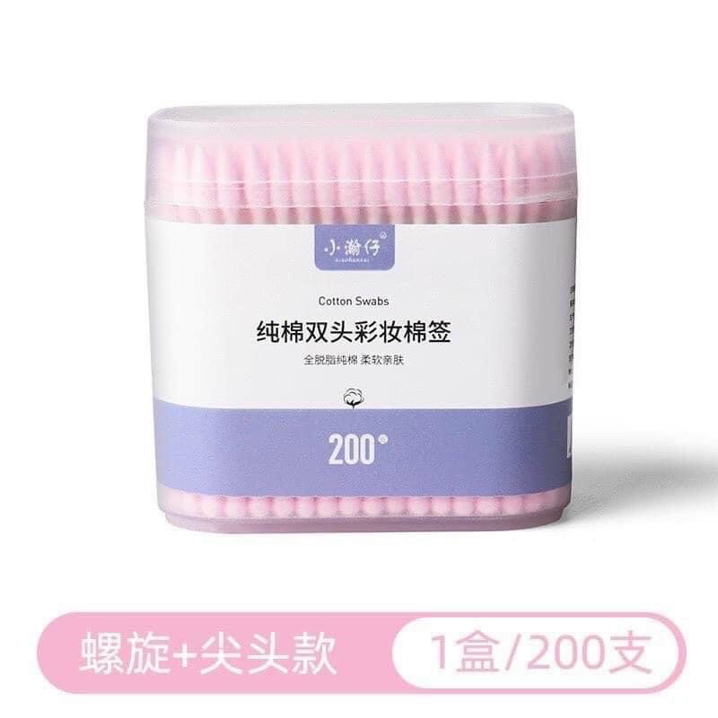 Hộp 200 Chiếc Tăm Bông Ngoáy Tai 2 Đầu Dùng Trang Điểm Make up