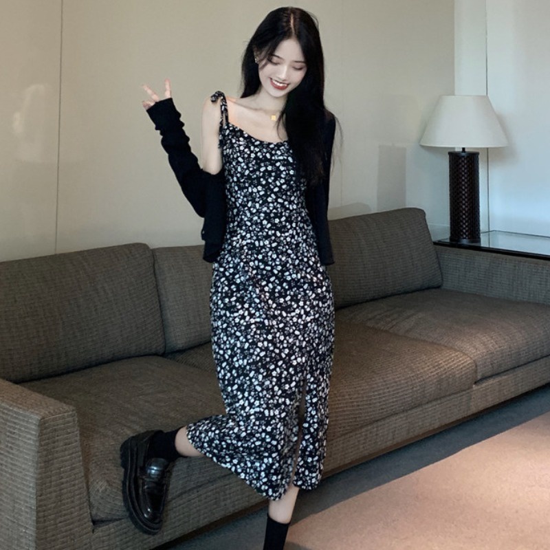 Váy hoa nhí 2 dây nhung tăm siêu đẹp