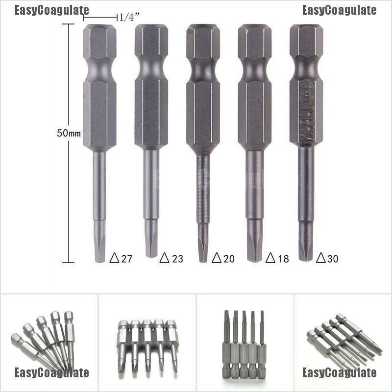 Set 5 đầu tuốc nơ vít tam giác bằng thép S2 chuôi lục giác 1 4 50mm chất lượng cao