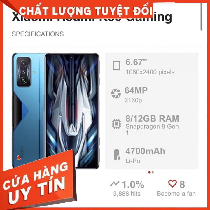 Xiaomi Redmi K50 Gaming 5G (Snapdragon 8 Gen 1) -Hàng CHÍNH HÃNG bảo hành 12 tháng- Chơi Game cực đã