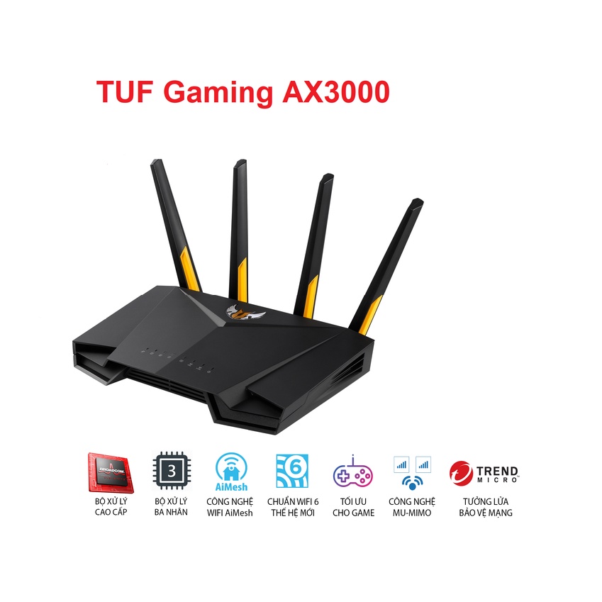 Router Wifi 6 ASUS TUF Gaming AX3000 Băng Tần Kép TUF-AX3000 - Hàng Chính Hãng