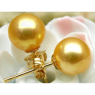 Bông tai hạt ngọc trai tự nhiên 8-9mm màu vàng 14k