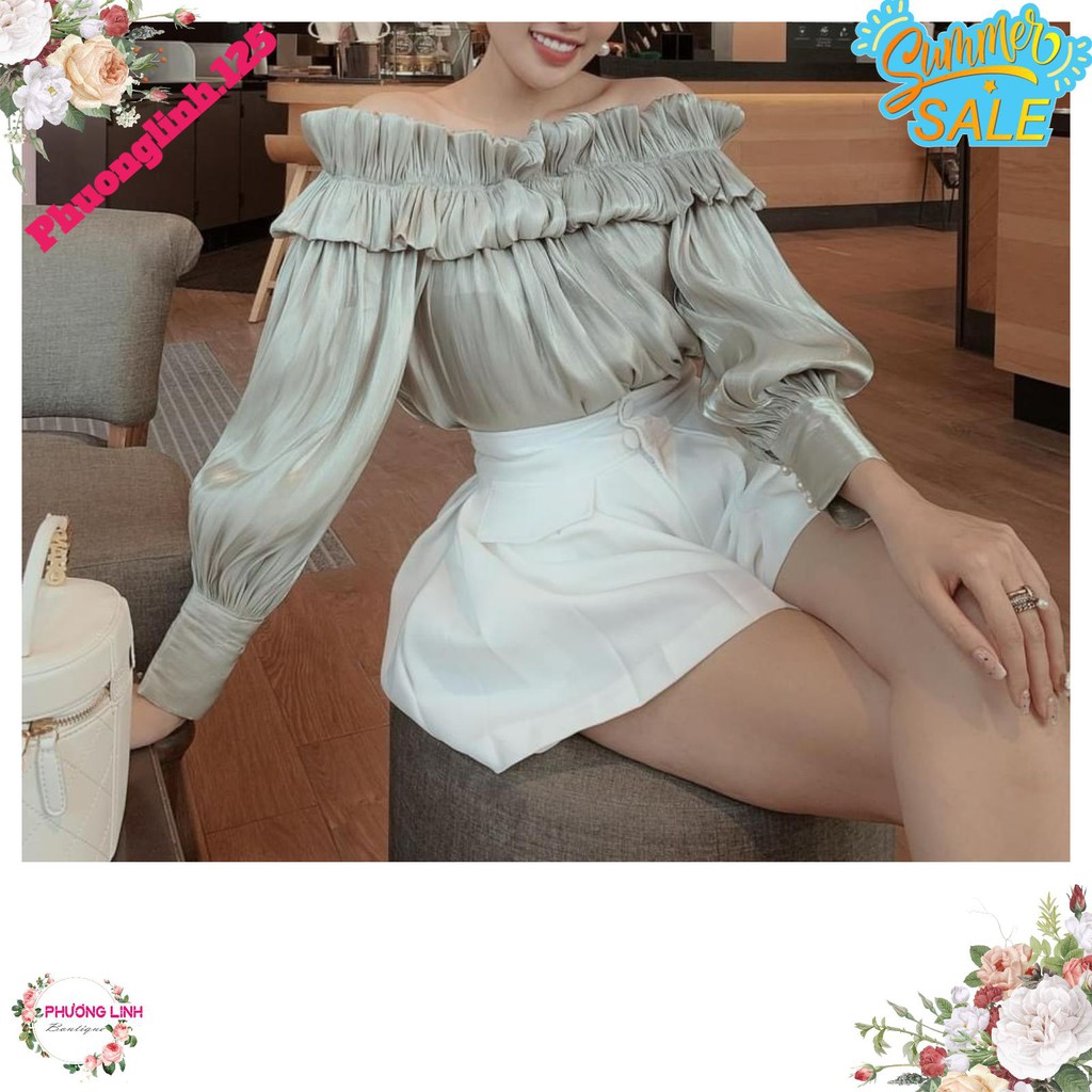 ⚡️phuonglinh.125 ⚡️ ÁO TƠ ORGANZA TRỄ VAI XANH NGỌC