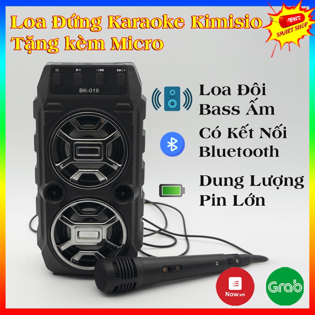 Loa Kẹo Kéo Kimiso Sừng Đôi BK19 Tặng Kèm Mic Hát- Loa Karaoke Bluetooth Âm Thanh Cực Hay Có Đèn LED Nháy Theo Nhạc