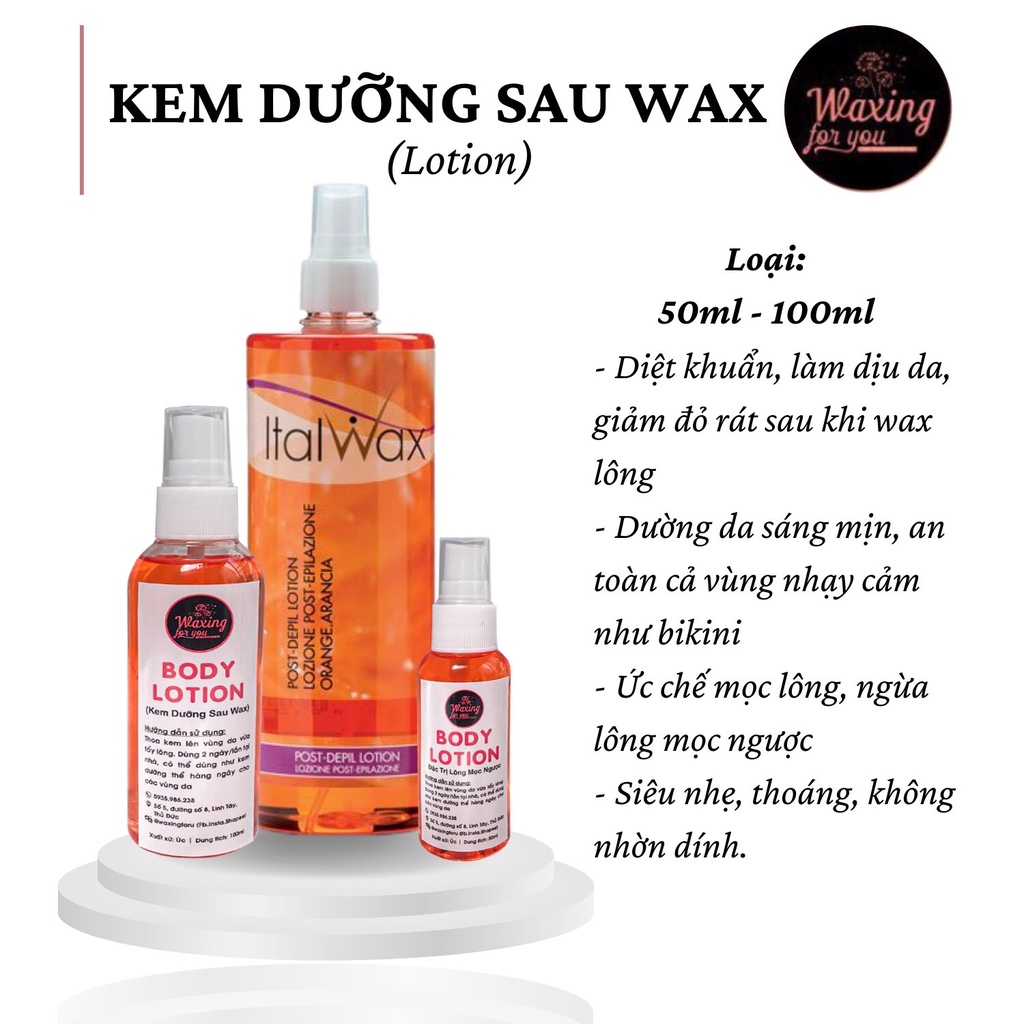 LOTION DƯỠNG DA SAU WAX CỦA ITALWAX ❤Freeship❤ giảm đỏ sau wax và viêm lỗ chân lông (WAXINGFORU)