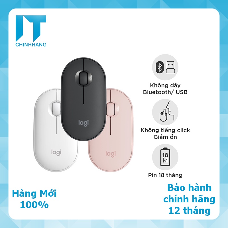 Chuột không dây Logitech Pebble M350 - Bluetooth/ USB, nhỏ gọn, giảm ồn, MacOS / PC - Hàng Chính Hãng