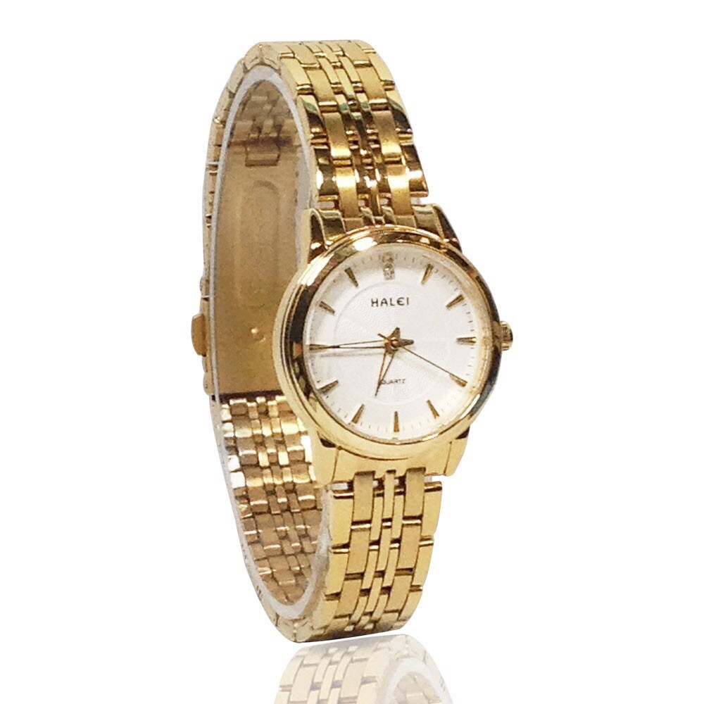 Đồng hồ nữ Halei dây vàng mặt trắng chống nước chống xước | BigBuy360 - bigbuy360.vn