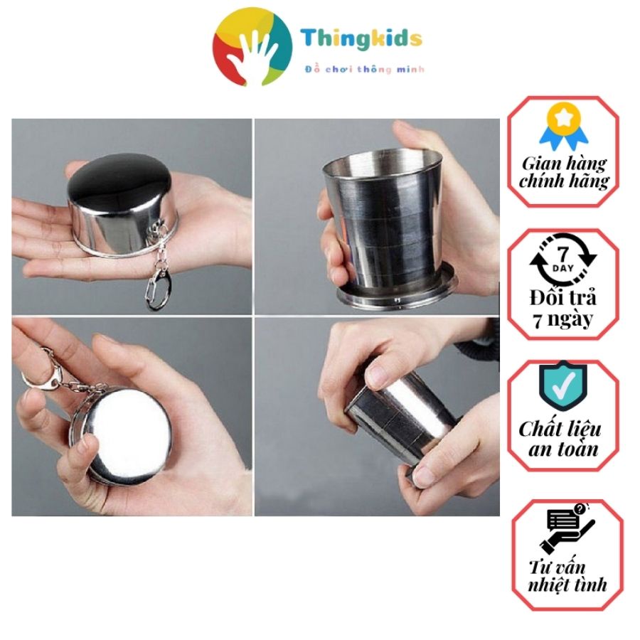 Cốc uống trà inox di động 60ml Cốc gấp gọn du lịch ngoài trời tiện lợi. - Thingkids