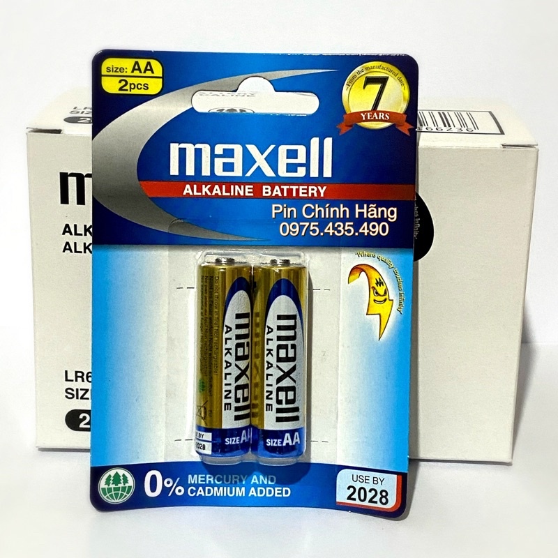 Pin tiểu AA Maxell Alkaline LR6 vỉ 2 viên chính hãng - Hộp 20 viên - Vỉ 2 viên