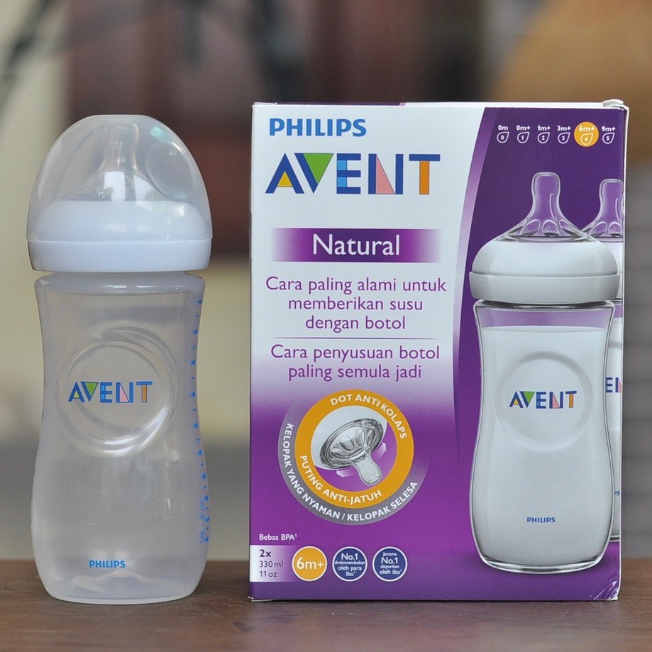 Bộ 2 bình sữa Philips Avent Natural 125ml / 260ml / 330ml bằng nhựa PP, không có BPA