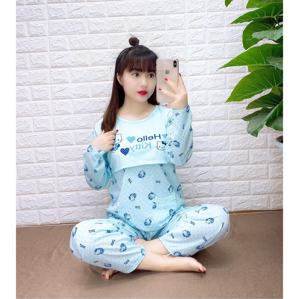 [Mã FAMAYWA2 giảm 10K đơn 50K] Bộ đồ bầu và sau sinh chất cotton đẹp hello kitty BD922